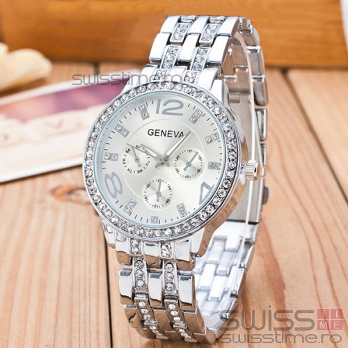 Ceas Dama Quartz Geneva Crystal Select-silver