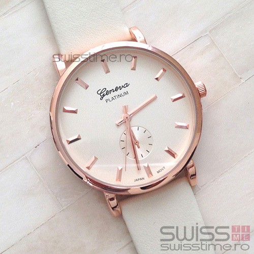 Ceas Dama Quartz Geneva Platinum Chic-alb