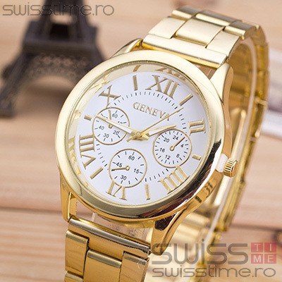 Ceas Dama Quartz Geneva Roman Glory-alb