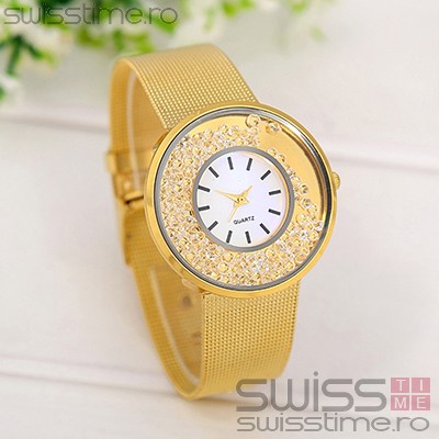 Ceas Dama Quartz Diamond Rain-gold