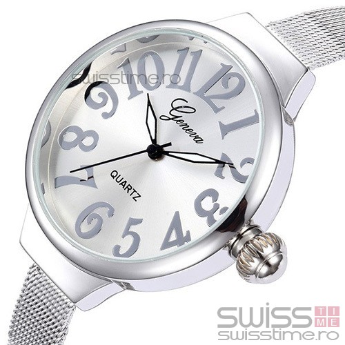 Ceas Dama Quartz Geneva Big Fancy-silver