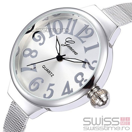 Ceas Dama Quartz Geneva Big Fancy-silver