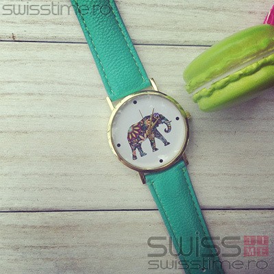 Ceas Dama Quartz Little Lucky Elephant-verde mint