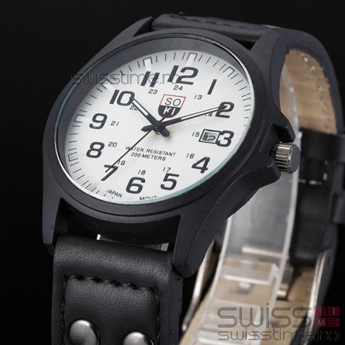 Ceas Quartz Soki Military-alb