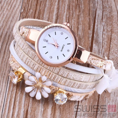 Ceas Dama Quartz Flower-alb