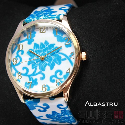 Ceas Dama Quartz Geneva Floral-albastru