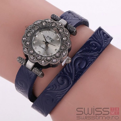 Ceas Dama Quartz Royal Genuine Leather-albastru