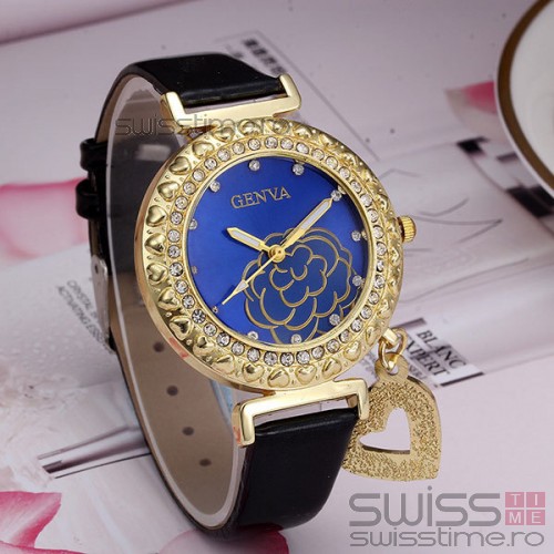 Ceas Dama Quartz Geneva Gold Flower