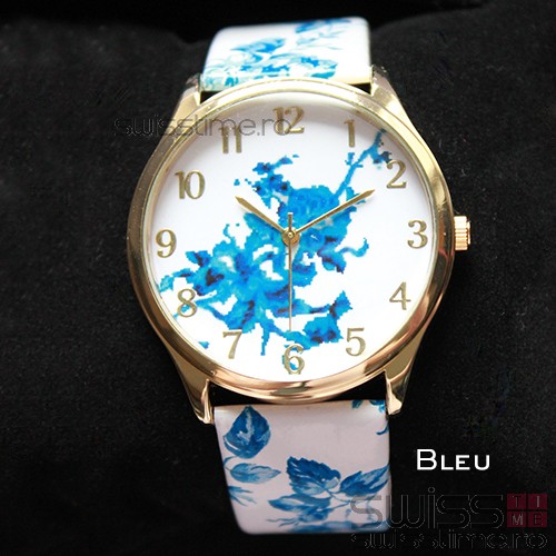 Ceas Dama Quartz Geneva Floral-bleu