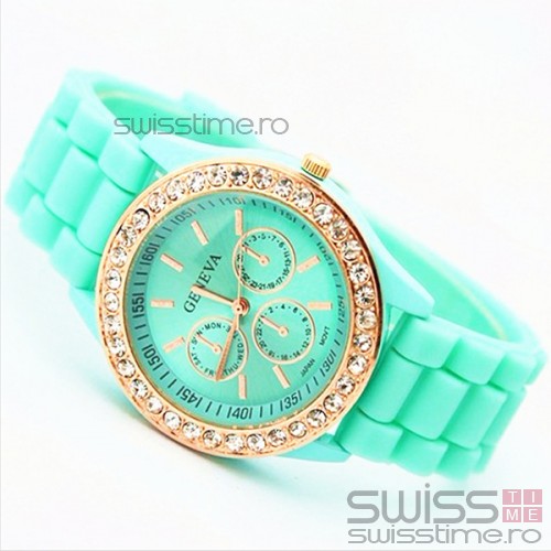 Ceas Dama Quartz Geneva Crystal Joy-verde mint