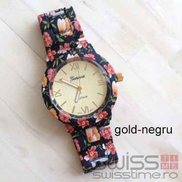 Ceas Dama Quartz Geneva Platinum Blossom-gold - negru