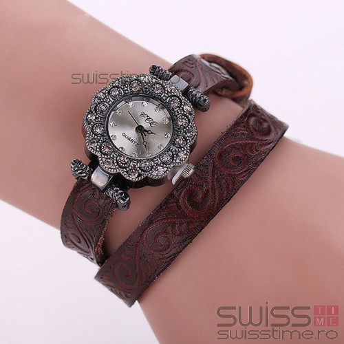 Ceas Dama Quartz Royal Genuine Leather-maro