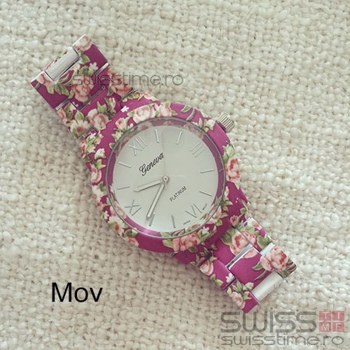 Ceas Dama Quartz Geneva Platinum Blossom-mov