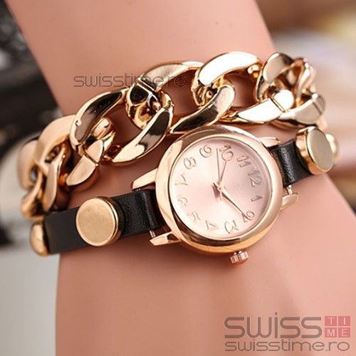 Ceas Dama Quartz Vintage Punk-negru