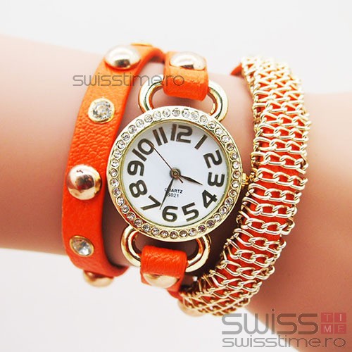 Ceas Dama Quartz Vintage Retro-orange