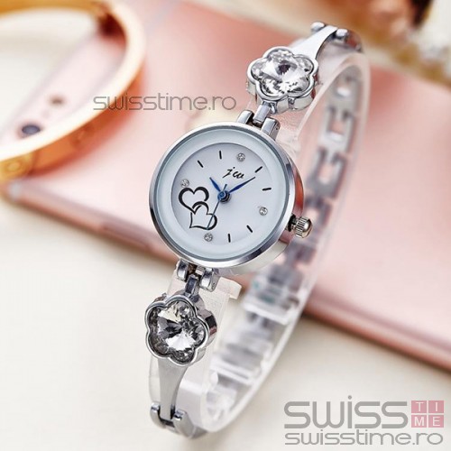 Ceas Dama Quartz jw Stoned Flower-silver - alb