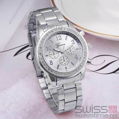 Ceas Dama Quartz Geneva Crystal  -silver